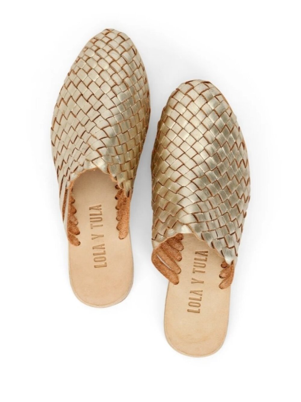 Gold braided leather Lola Y Tula slide mules size 9